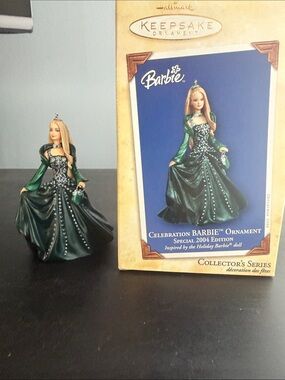 Hallmark Barbie Ornament in Emerald and Silver Gown